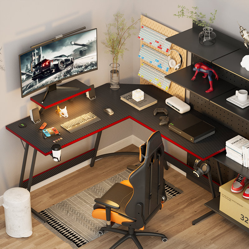 Keaun 51 L Shaped Gaming Desk with LED USB port Corner Computer Desk with Monitor Stand Cup Holder